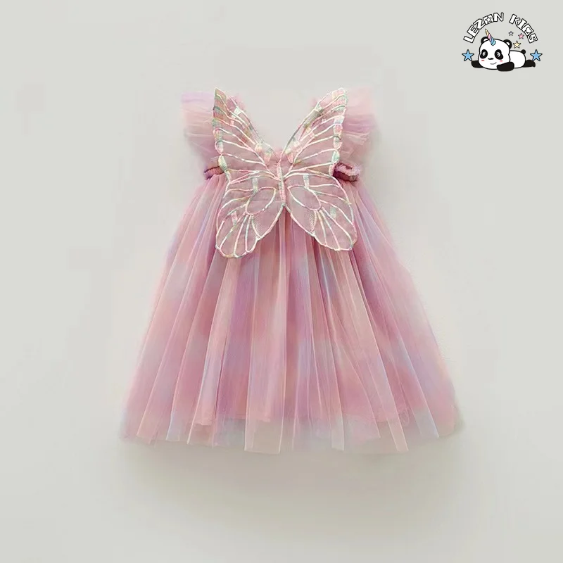 LEZONKIDS - OEM Customizable High Quality rainbow Color Sweet Spaghetti Strap Tulle Kids Dresses for Girls